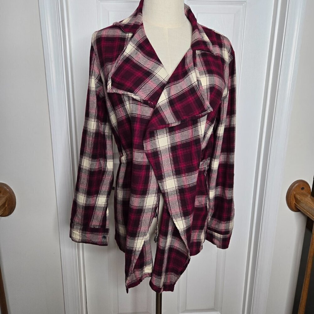 Wild Blue Sadie Robertson Red Plaid Cardigan Completer Shirt Top Sz S - Picture 2 of 16